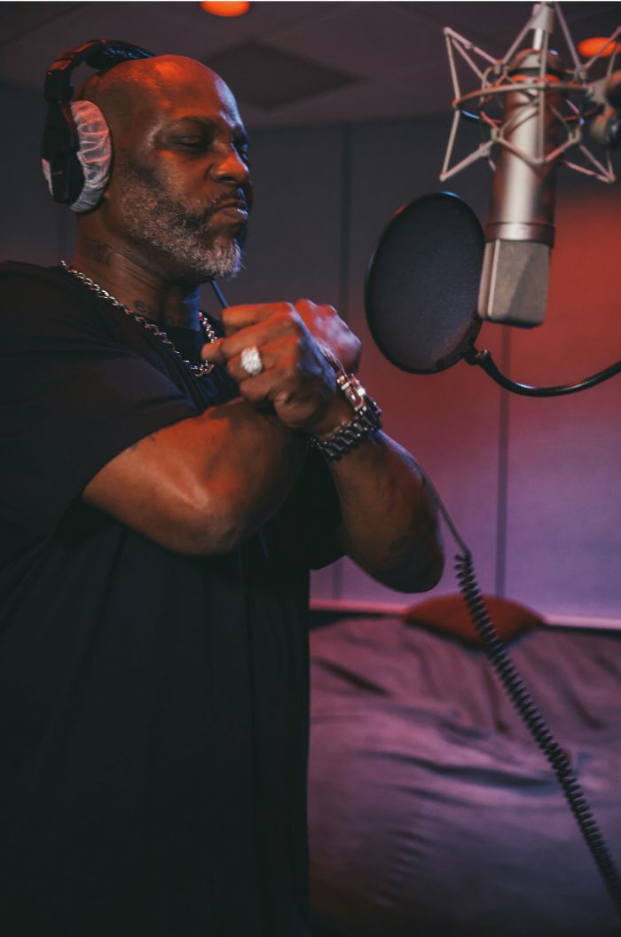 DMX in the studio, at a micrograph